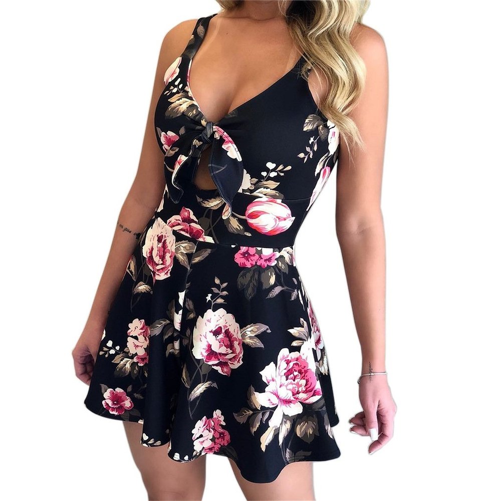 Women's Summer Floral Print Hollow Up Romper
